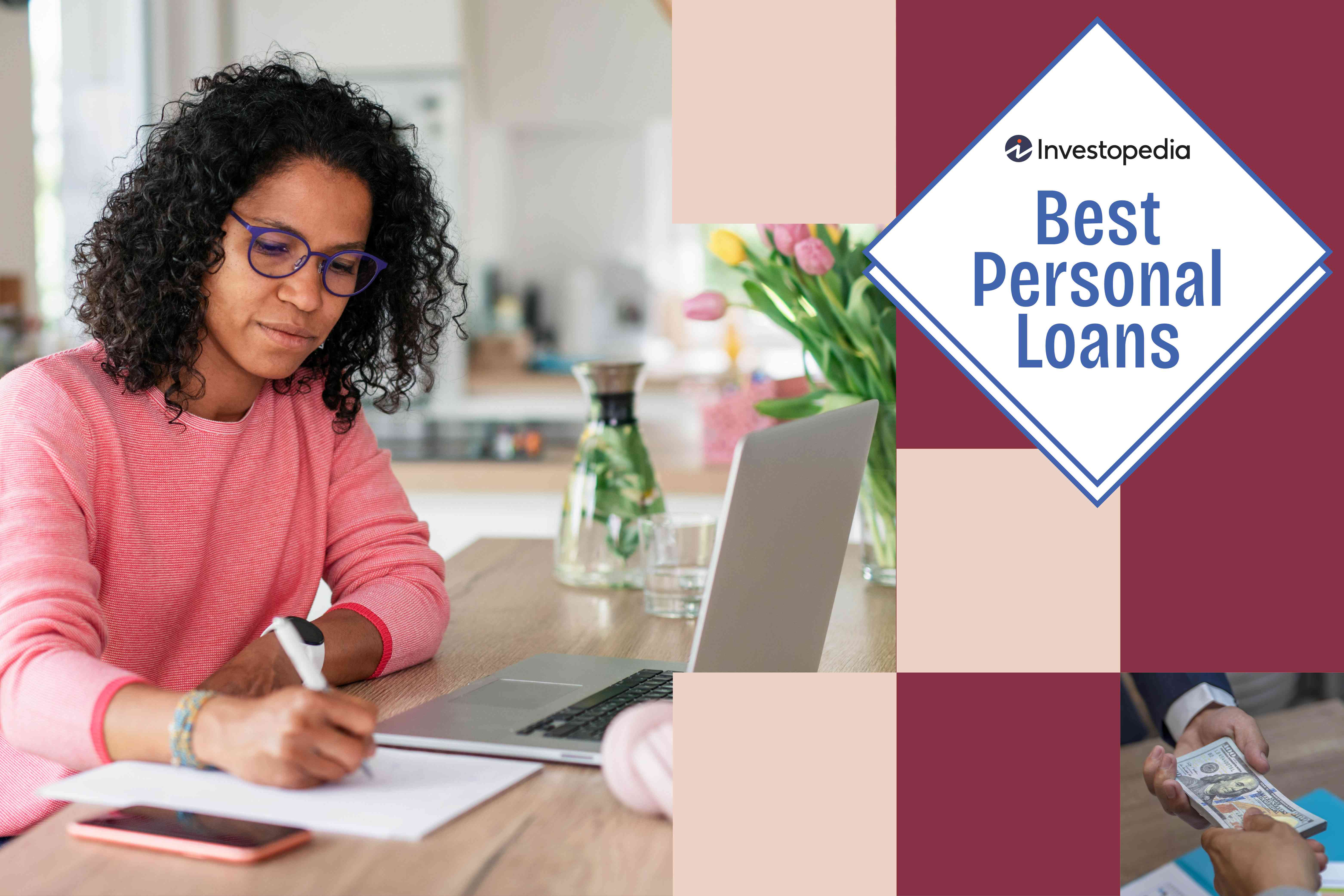 A woman reviews personal loan options using a laptop and a notepad.