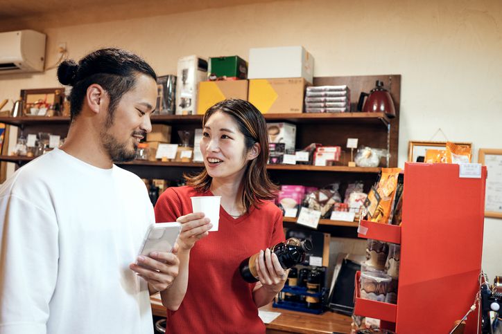 Couple looking at products