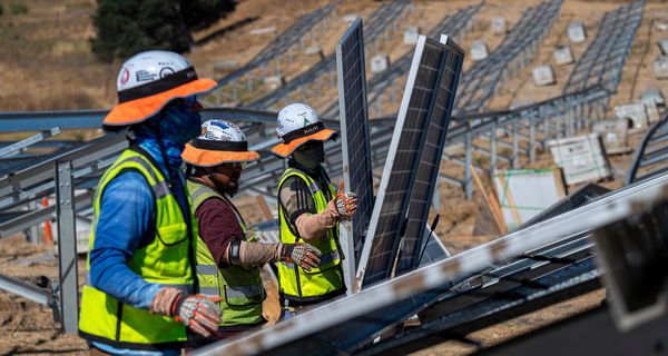 Contractors install solar panels at the Phillips 66 Rodeo Renewable Energy Complex in Rodeo, California, US, on Wednesday, July 31, 2024.