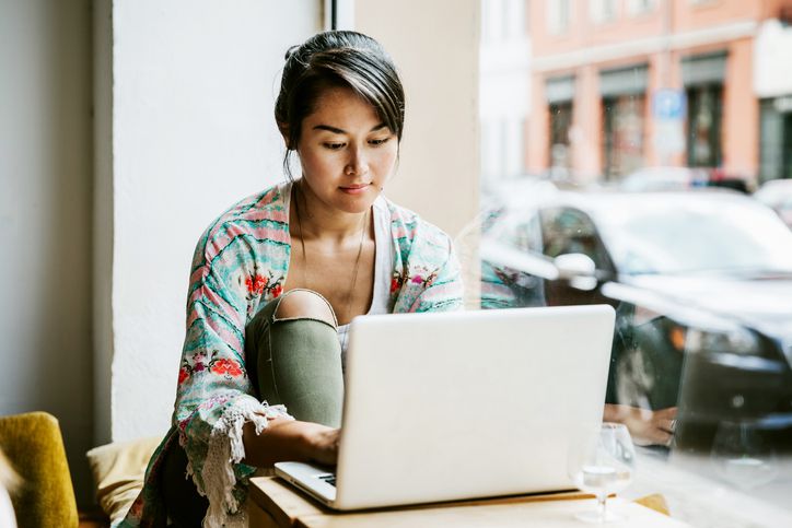 Young woman working on laptop