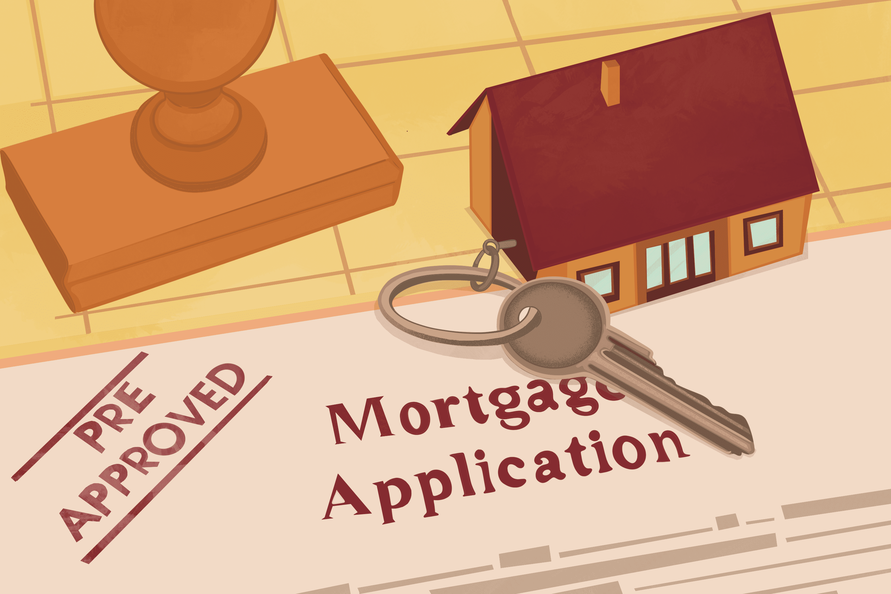 An illustration of a mortgage application that has been stamped "pre-approved."